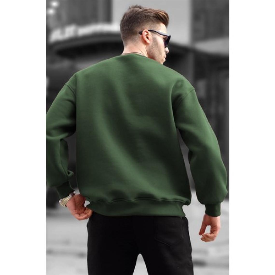 Madmext Haki Bisiklet Yaka Oversize Şardonlu Basic Erkek Sweatshirt 6048