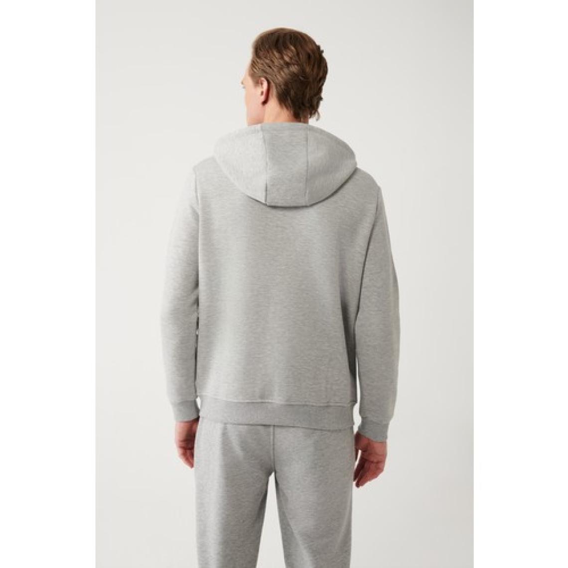 AVVA Erkek Gri Kapüşonlu 3 Iplik Şardonlu Fermuarlı Sweatshirt E001019