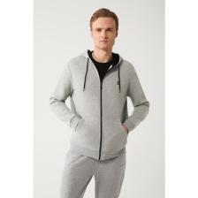 AVVA Erkek Gri Kapüşonlu 3 Iplik Şardonlu Fermuarlı Sweatshirt E001019