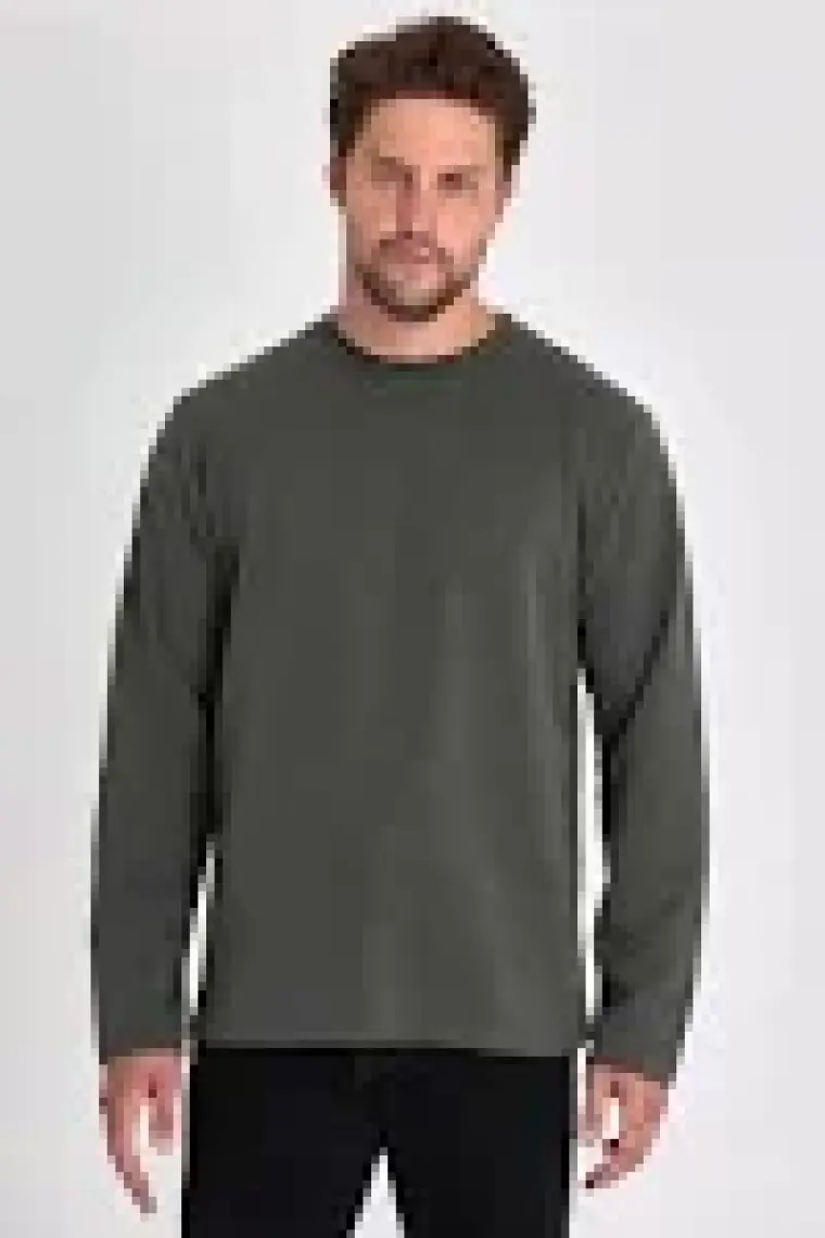 Mmetalic Erkek Haki Çift Bisiklet Yaka Standart Rahat Kesim Sweatshirt