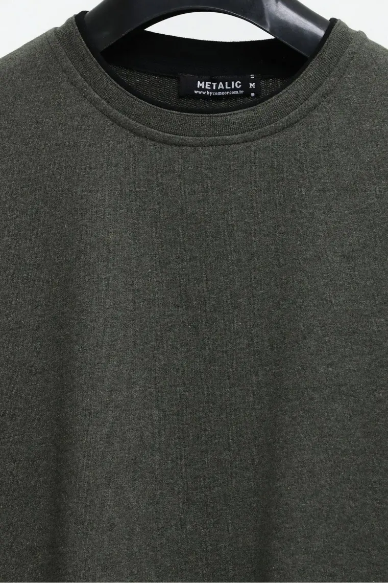 Mmetalic Erkek Haki Çift Bisiklet Yaka Standart Rahat Kesim Sweatshirt