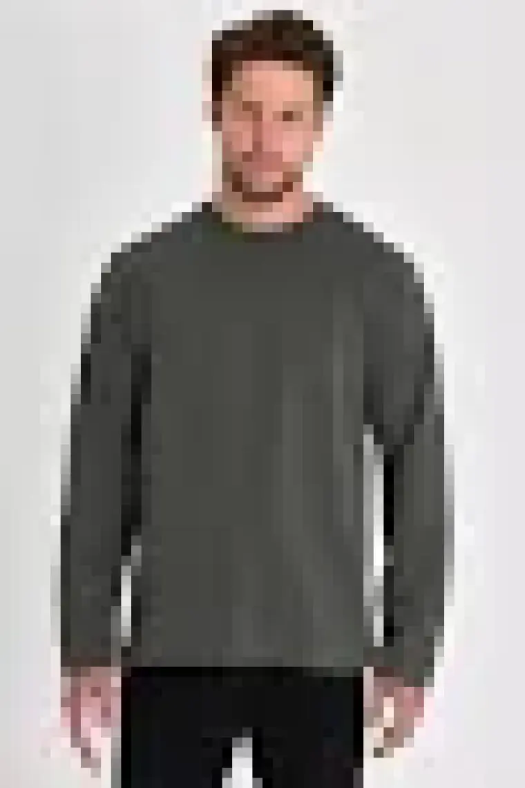Mmetalic Erkek Haki Çift Bisiklet Yaka Standart Rahat Kesim Sweatshirt