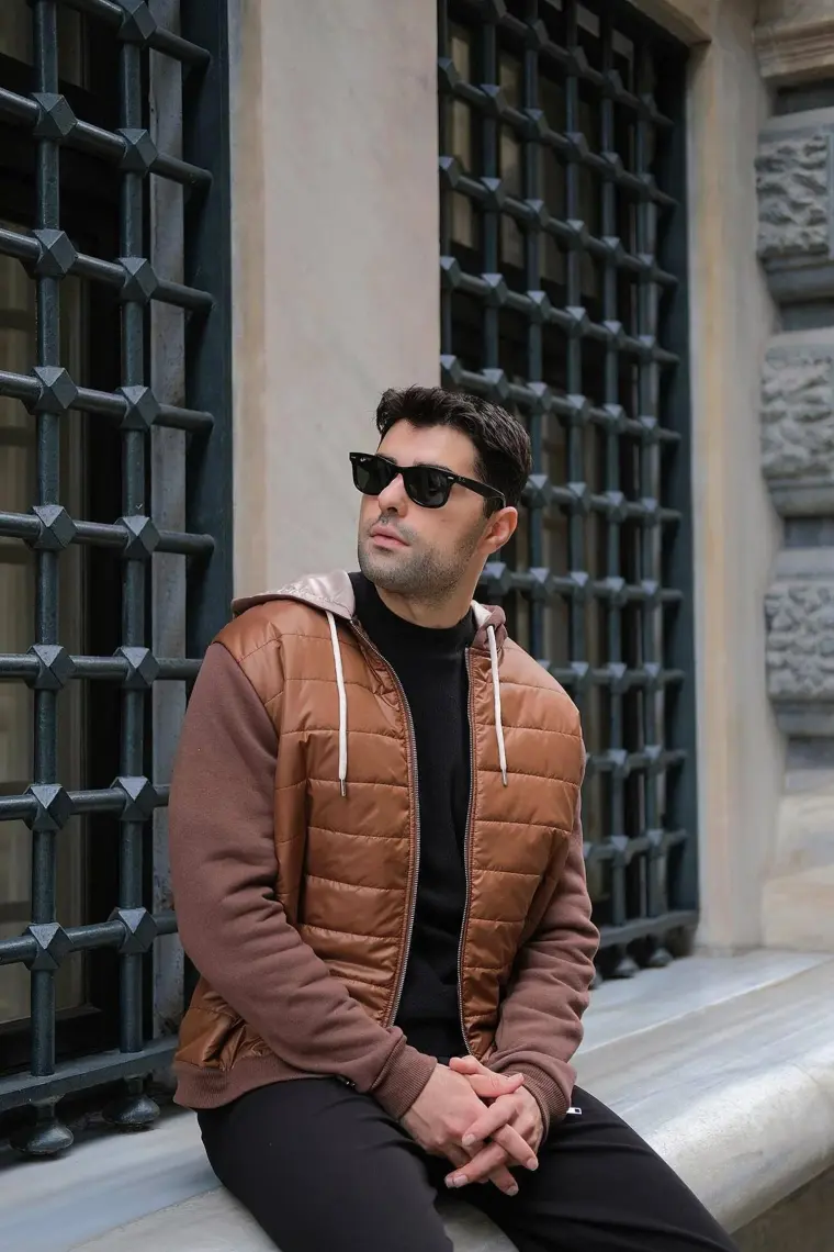 For You Moda Kapitone Cepli Kapişonlu Fermuarlı Kahve Sweatshirt