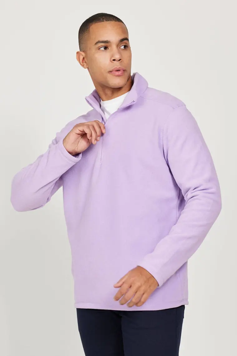 Altınyıldız Classics Erkek Lila Anti-Pilling Tüylenme Yapmayan Standart Fit Dik Yaka Polar Sweatshirt