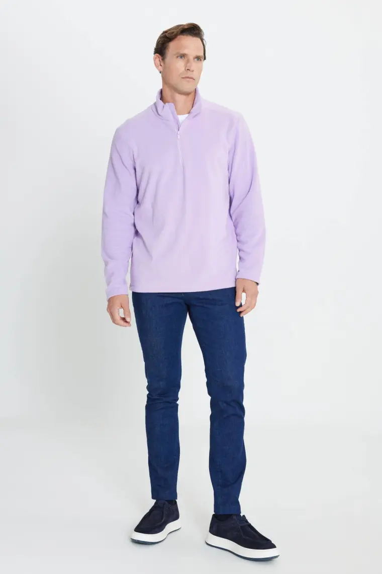 Altınyıldız Classics Erkek Lila Anti-Pilling Tüylenme Yapmayan Standart Fit Dik Yaka Polar Sweatshirt