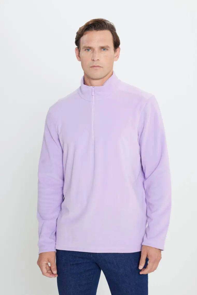 Altınyıldız Classics Erkek Lila Anti-Pilling Tüylenme Yapmayan Standart Fit Dik Yaka Polar Sweatshirt