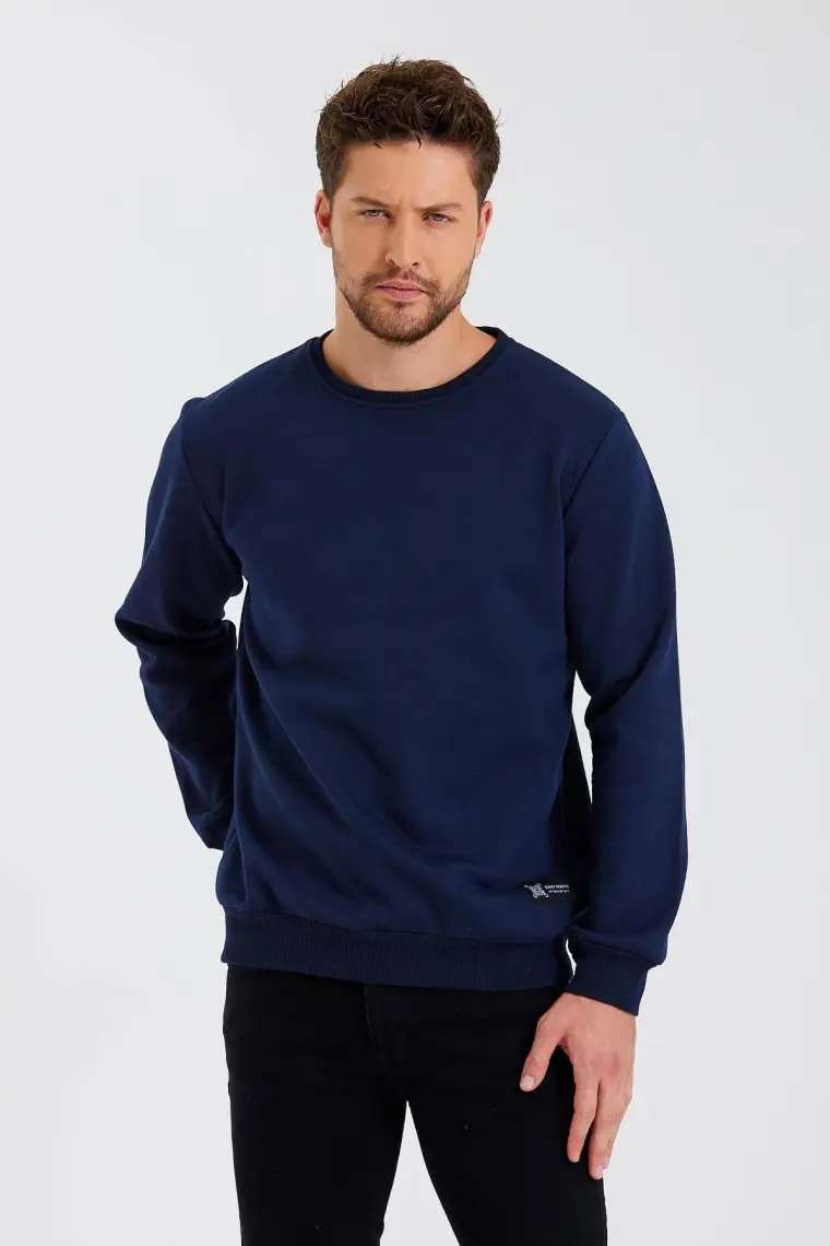 Mmetalic Bisiklet Yaka Etiket Detayı Içi Pamuklu Erkek Sweatshirt