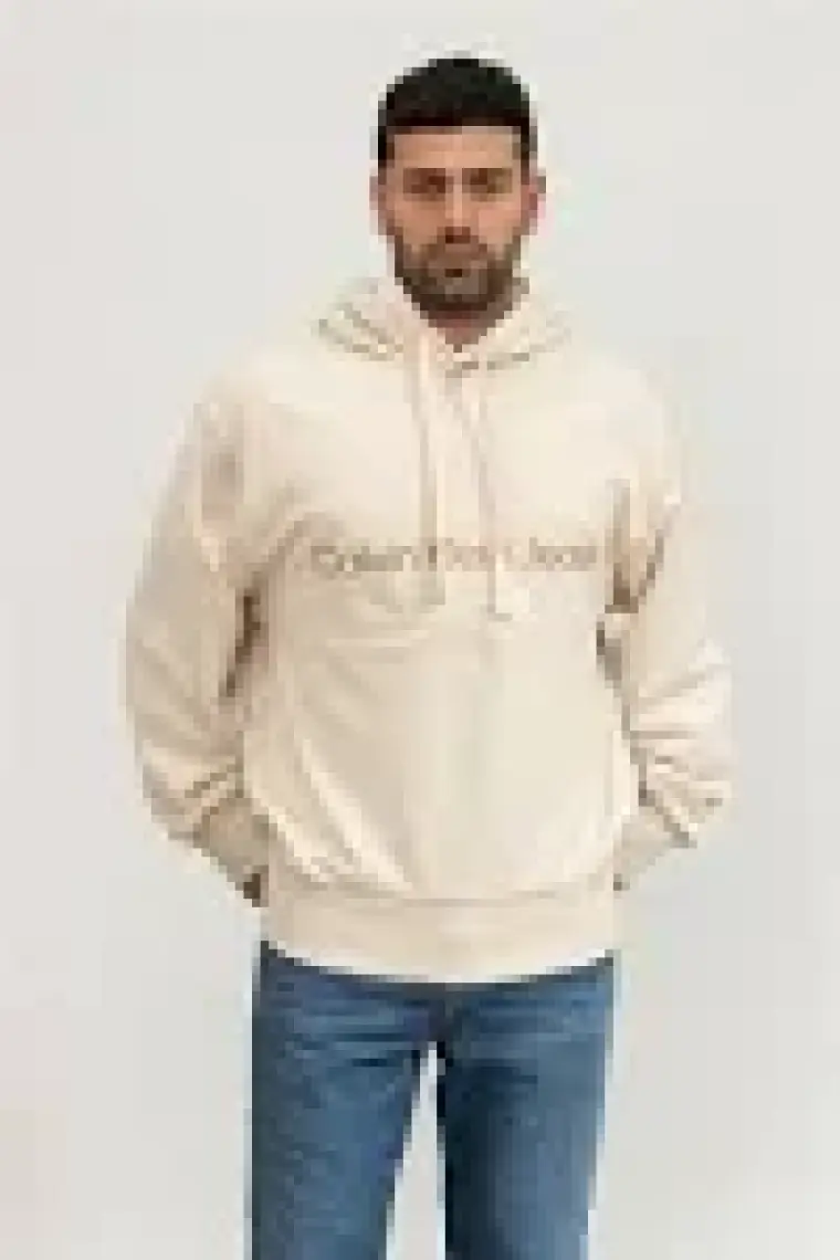 Calvin Klein Jeans Kapüşon Yaka Beyaz Erkek Sweatshırt J30J324623YBI