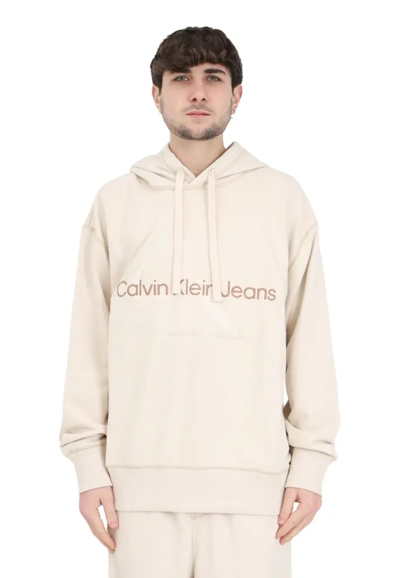 Calvin Klein Jeans Kapüşon Yaka Beyaz Erkek Sweatshırt J30J324623YBI
