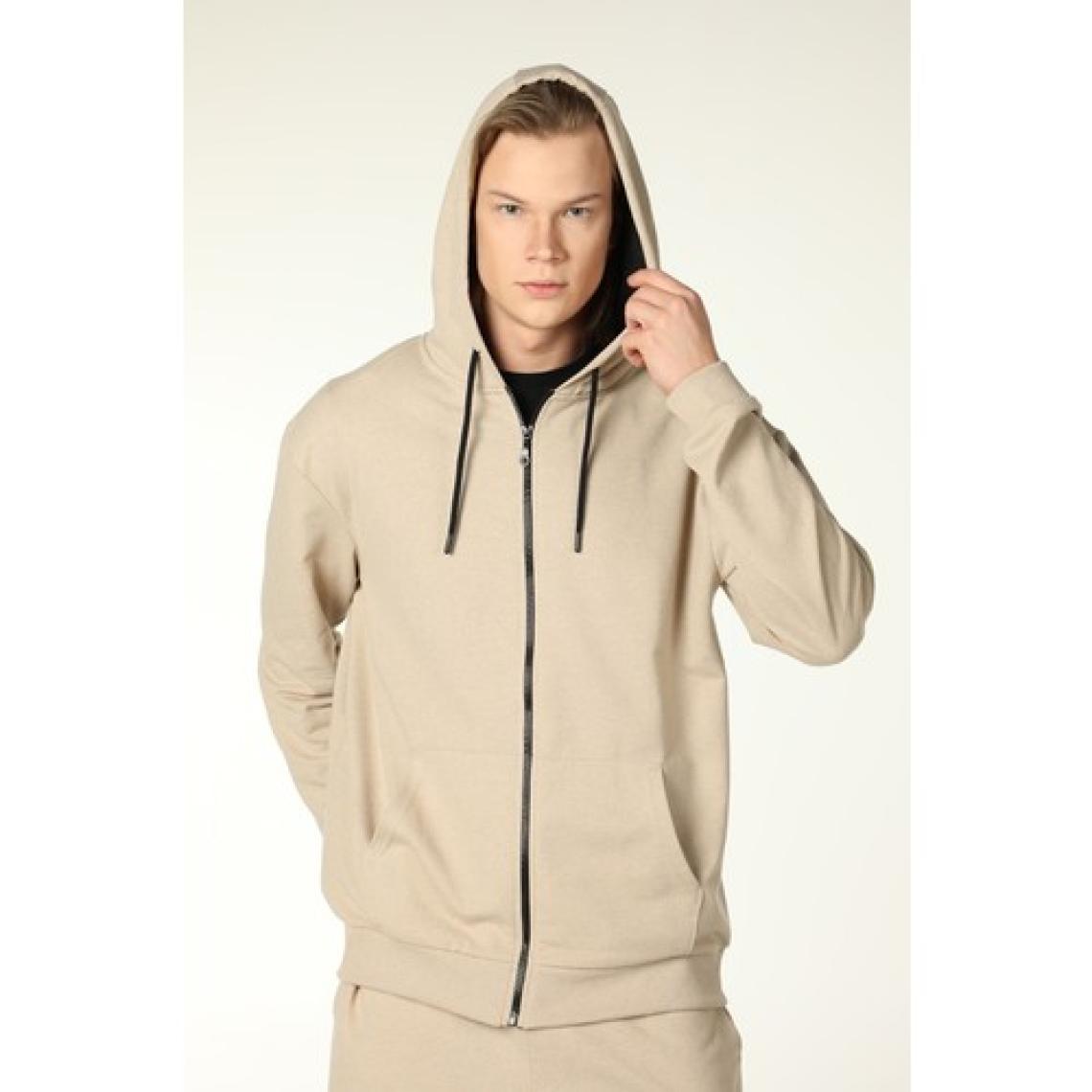 Defy's Erkek Kapüşonlu Fermuarlı Sweatshirt Bej