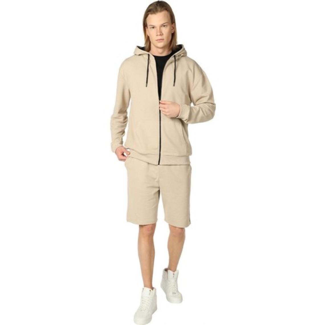 Defy's Erkek Kapüşonlu Fermuarlı Sweatshirt Bej