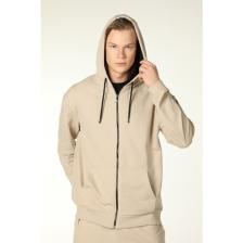 Defy's Erkek Kapüşonlu Fermuarlı Sweatshirt Bej