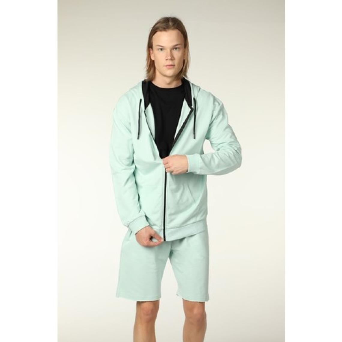 Defy's Erkek Kapüşonlu Fermuarlı Oversize Kalıp Sweatshirt Su Yeşili