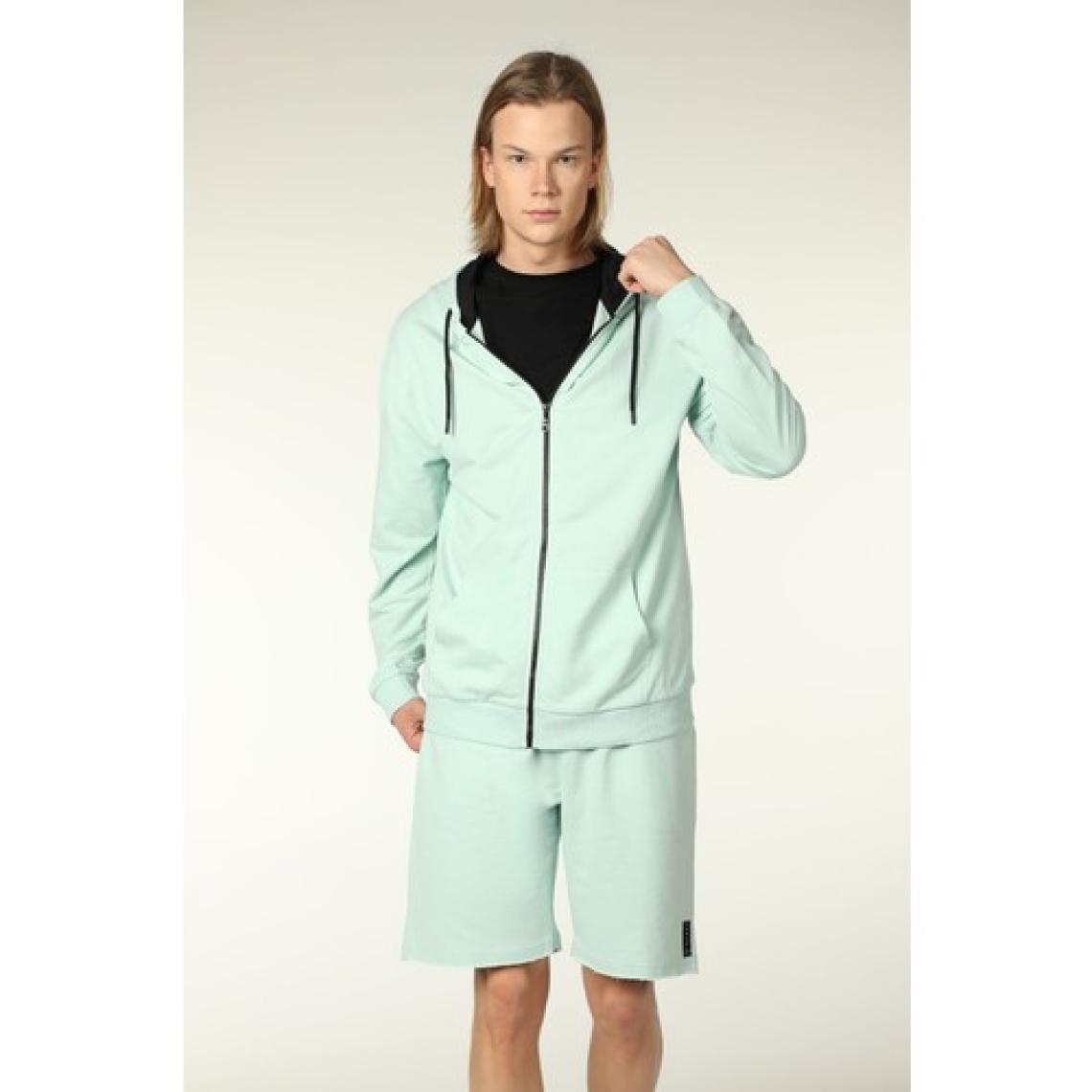 Defy's Erkek Kapüşonlu Fermuarlı Oversize Kalıp Sweatshirt Su Yeşili