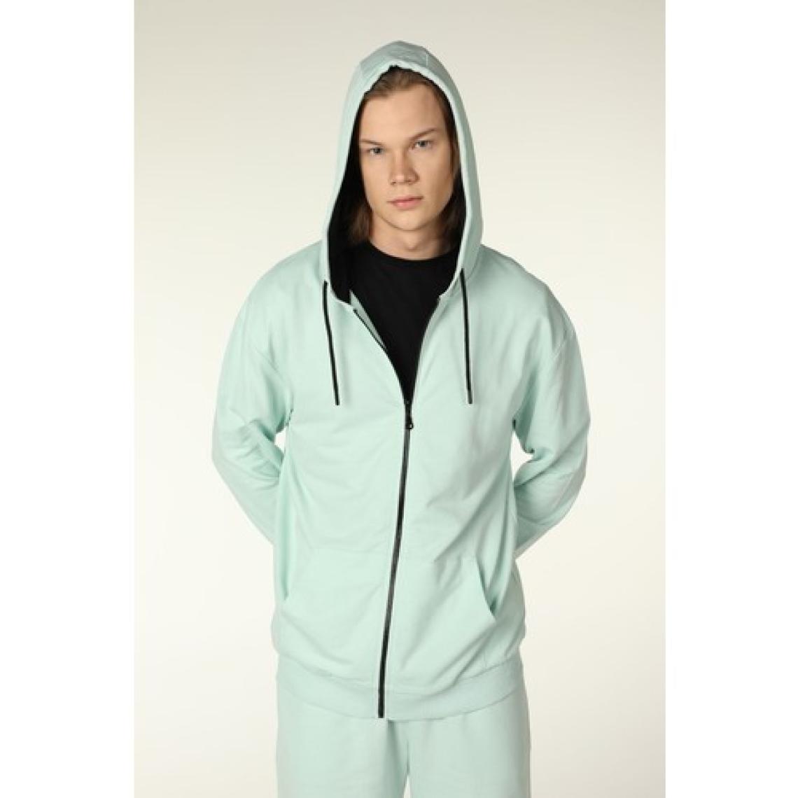 Defy's Erkek Kapüşonlu Fermuarlı Oversize Kalıp Sweatshirt Su Yeşili
