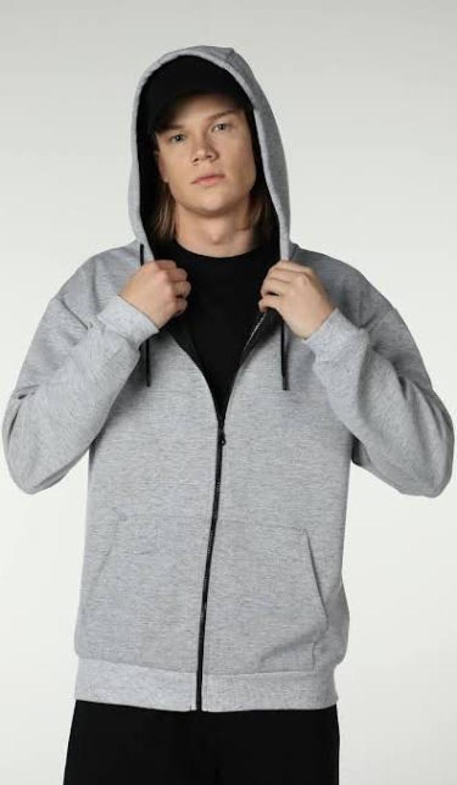 Defy's Erkek Kapüşonlu Fermuarlı Oversize Kalıp Sweatshirt Kırçıllı Gri Melanj