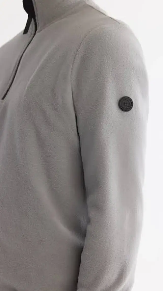 Erkek Gri Soğuğa Dayanıklı Yarım Fermuarlı Dik Yaka Polar Sweatshirt E001068