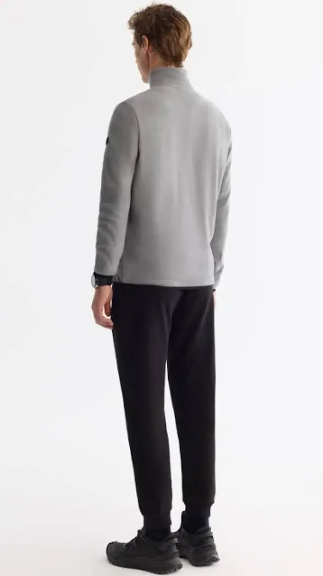 Erkek Gri Soğuğa Dayanıklı Yarım Fermuarlı Dik Yaka Polar Sweatshirt E001068