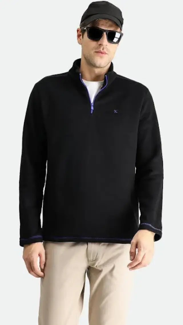 Yarım Fermuarlı Nakışlı Polar Sweatshirt
