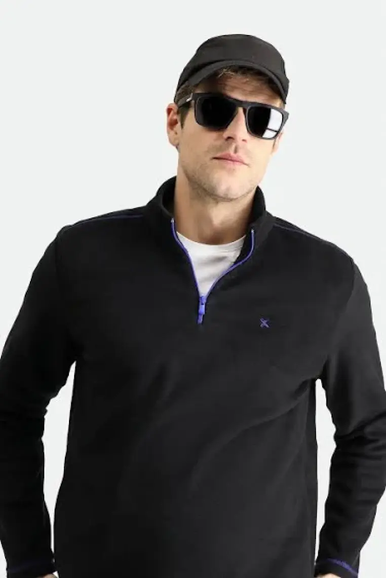 Yarım Fermuarlı Nakışlı Polar Sweatshirt