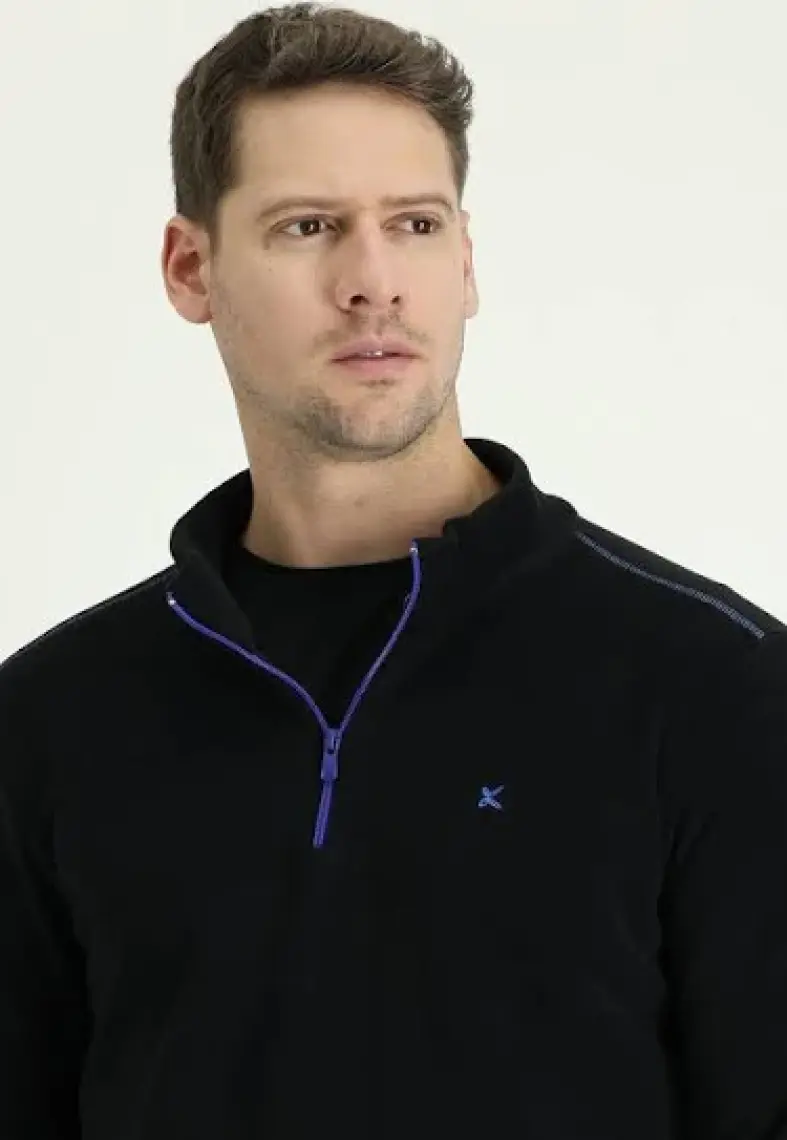 Yarım Fermuarlı Nakışlı Polar Sweatshirt