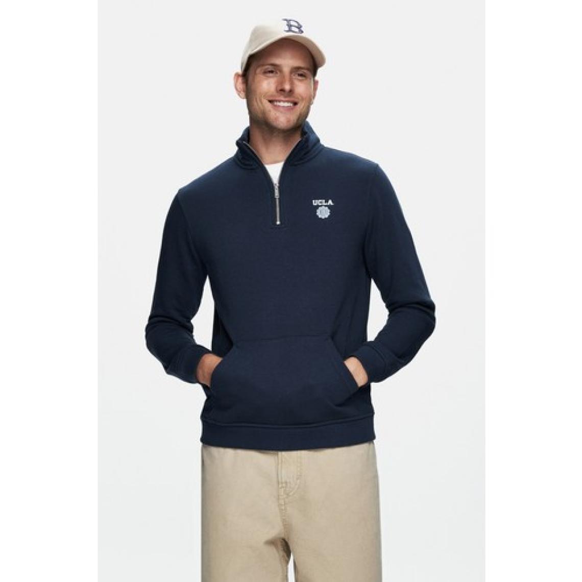 Ucla LEON Lacivert Yarım Fermuar Dik Yaka Nakışlı Standard Fit Erkek Sweatshirt
