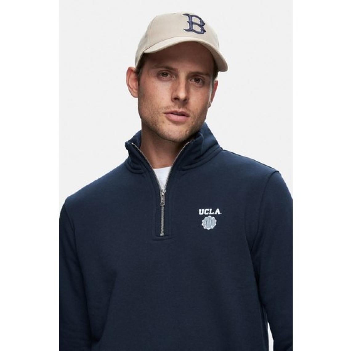 Ucla LEON Lacivert Yarım Fermuar Dik Yaka Nakışlı Standard Fit Erkek Sweatshirt