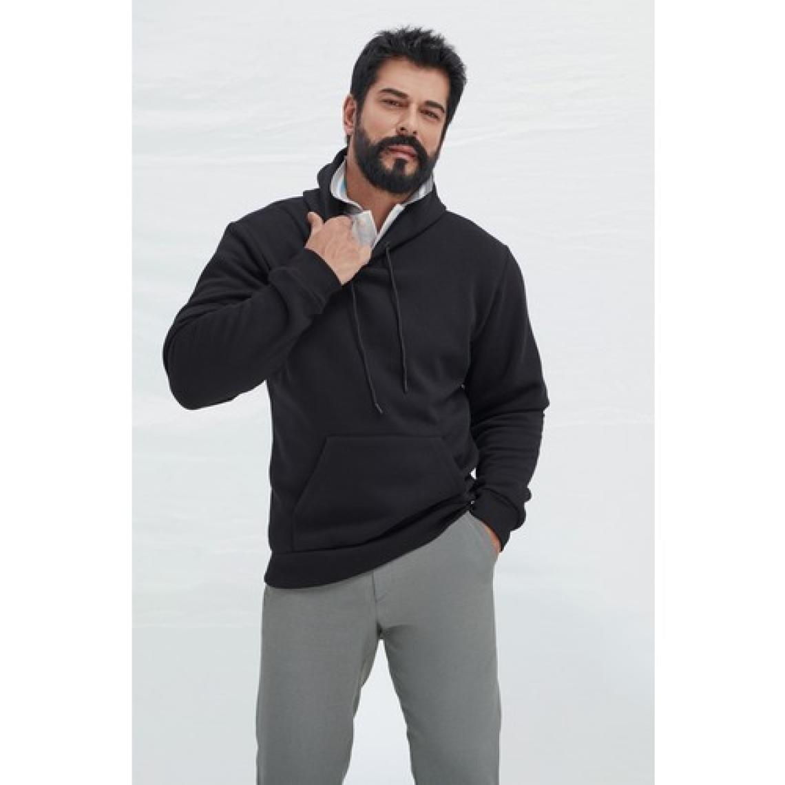 Altınyıldız Classics Erkek Siyah Standart Fit Normal Kesim Içi Polarlı 3 Iplik Kapüşonlu Pamuklu Sweatshirt