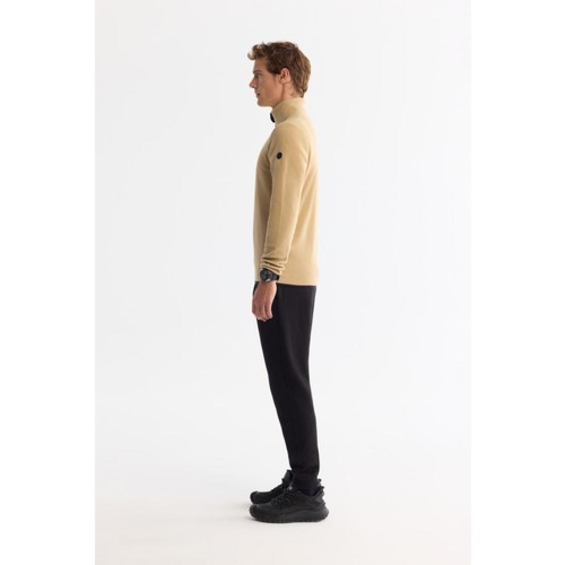 Erkek Bej Soğuğa Dayanıklı Yarım Fermuarlı Dik Yaka Polar Sweatshirt E001068