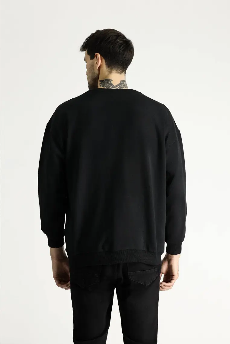 Bisiklet Yaka Oversize Pamuklu Sweatshirt