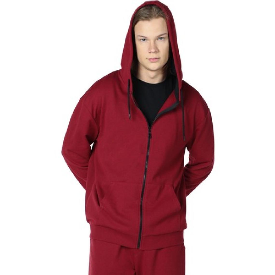 Defy's Erkek Kapüşonlu Fermuarlı Oversize Kalıp Sweatshirt Bordo
