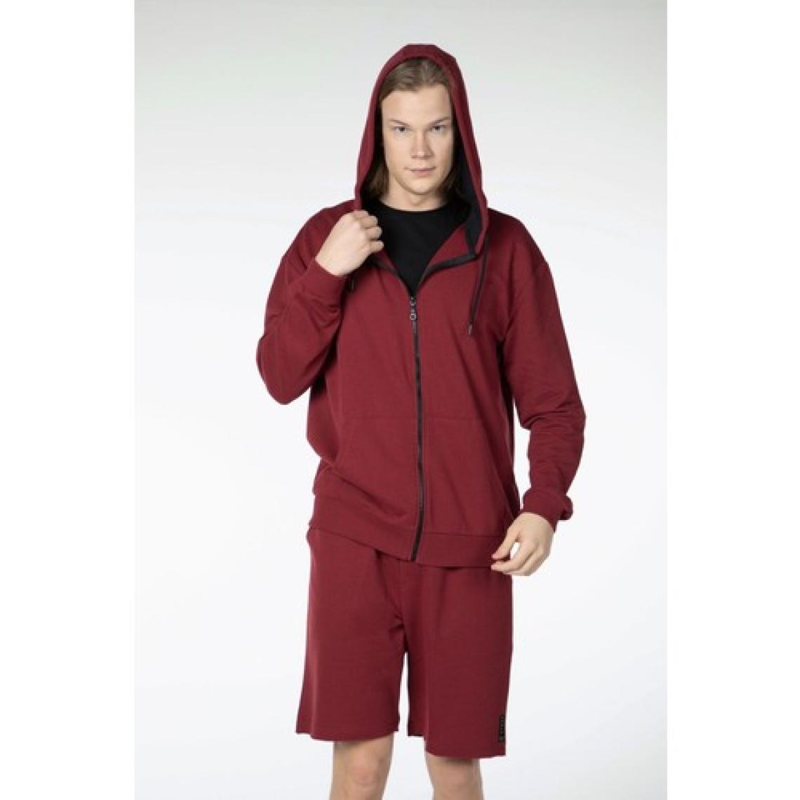 Defy's Erkek Kapüşonlu Fermuarlı Oversize Kalıp Sweatshirt Bordo