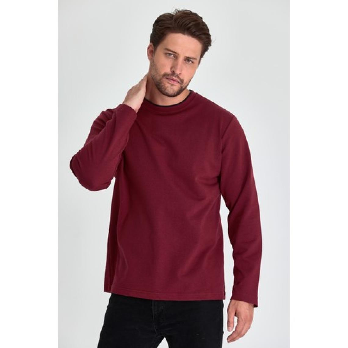 Mmetalic Erkek Bordo Çift Bisiklet Yaka Standart Rahat Kesim Sweatshirt