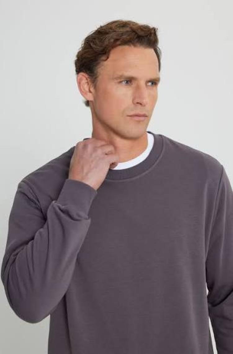 Altınyıldız Classics Erkek Koyu Gri Standart Fit Normal Kesim Bisiklet Yaka 3 Iplik Pamuklu Sweatshirt