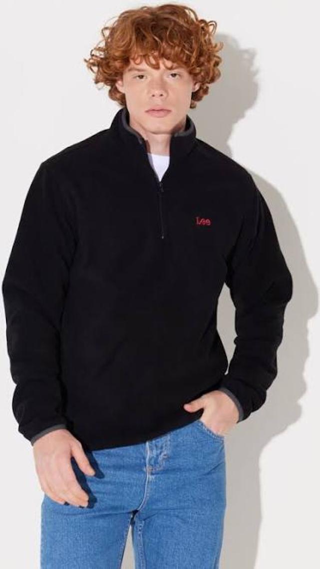 Lee Regular Fit Normal Kesim Dik Yaka Yarım Fermuarlı Bordo Polar