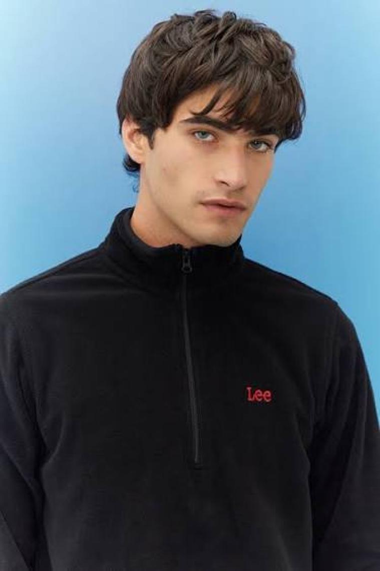 Lee Regular Fit Normal Kesim Dik Yaka Yarım Fermuarlı Bordo Polar