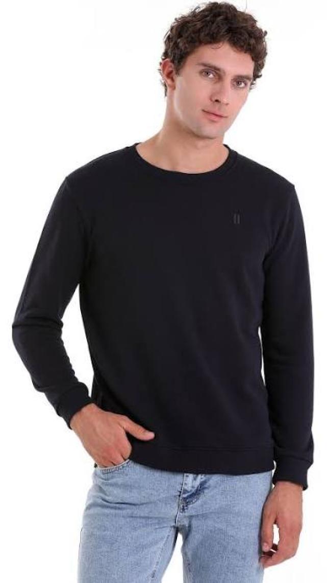 Hatemoğlu Lacivert Regular Fit Düz Pamuklu Bisiklet Yaka Sweatshirt