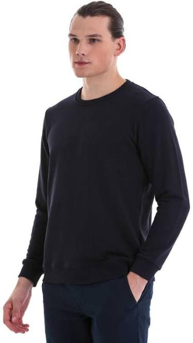 Hatemoğlu Lacivert Regular Fit Düz Pamuklu Bisiklet Yaka Sweatshirt