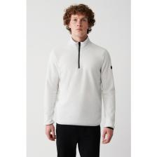 AVVA Erkek Beyaz Soğuğa Dayanıklı Yarım Fermuarlı Dik Yaka Polar Sweatshirt E001068