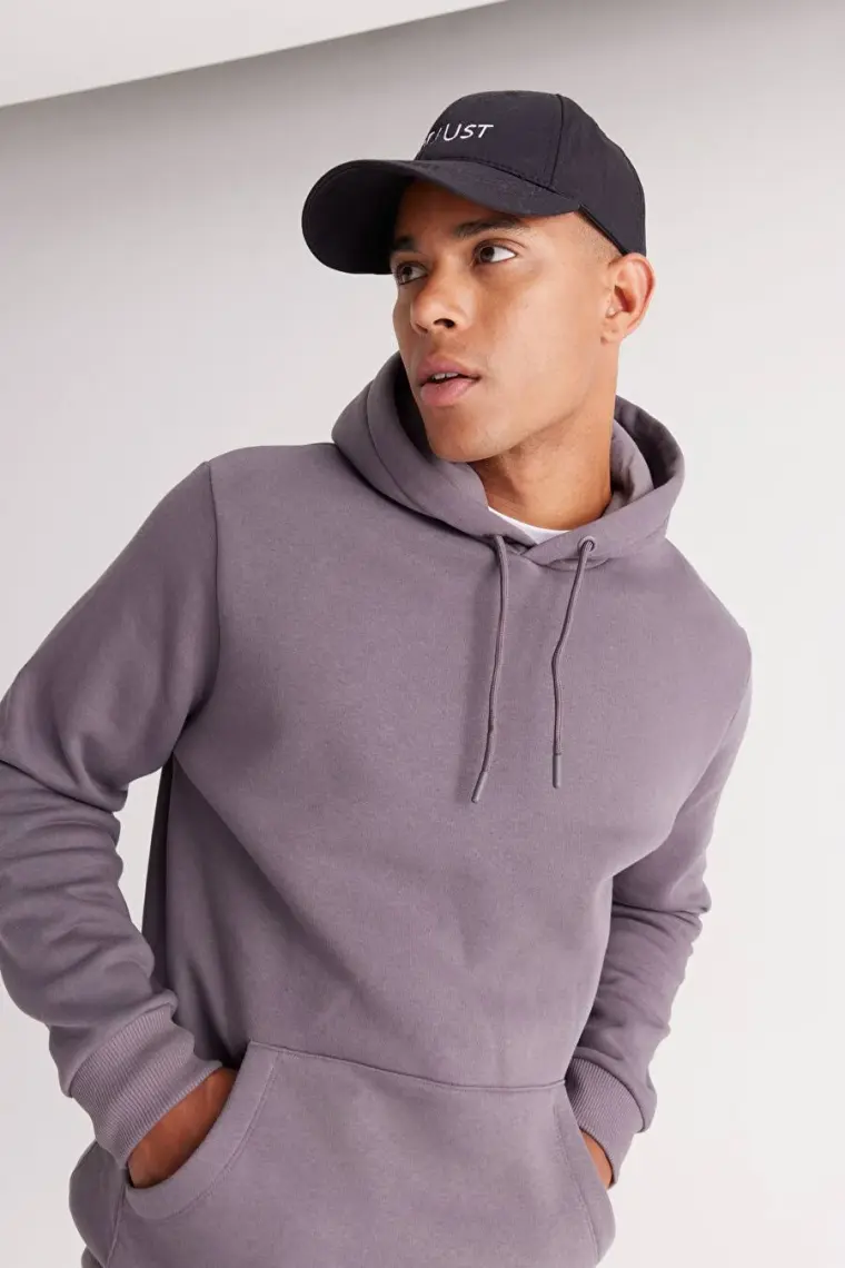 Altınyıldız Classics Erkek Koyu Gri Standart Fit Içi Polarlı 3 Iplik Kapüşonlu Kanguru Cepli Pamuklu Sweatshirt