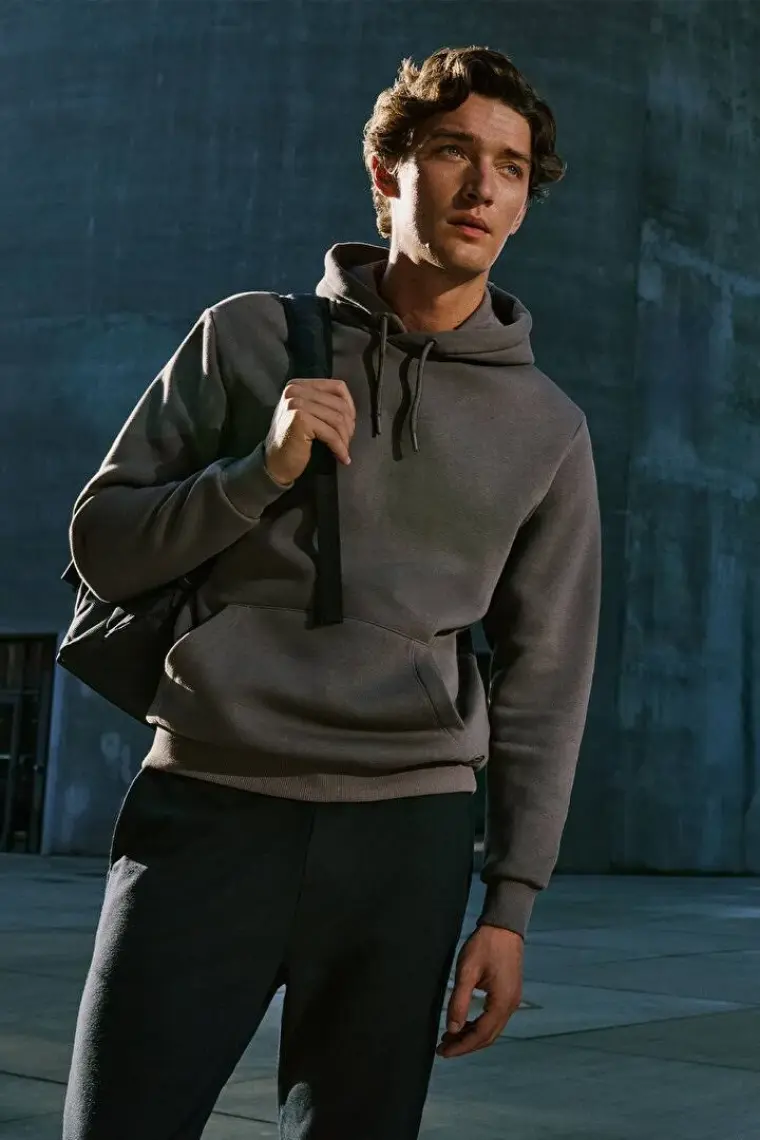 Altınyıldız Classics Erkek Koyu Gri Standart Fit Içi Polarlı 3 Iplik Kapüşonlu Kanguru Cepli Pamuklu Sweatshirt