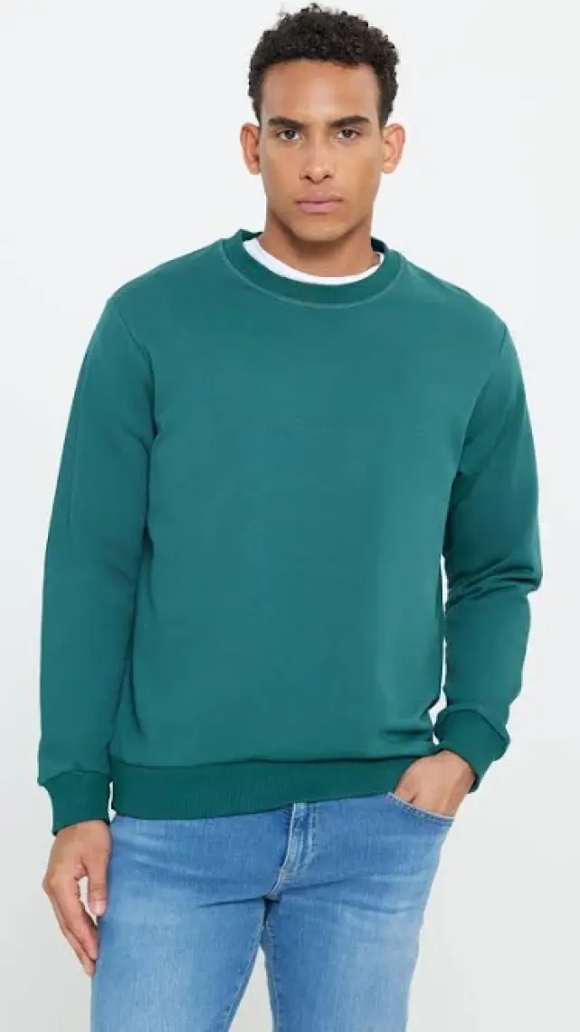 Altınyıldız Classics Erkek Koyu Yeşil Standart Fit Normal Kesim Bisiklet Yaka 3 Iplik Pamuklu Sweatshirt