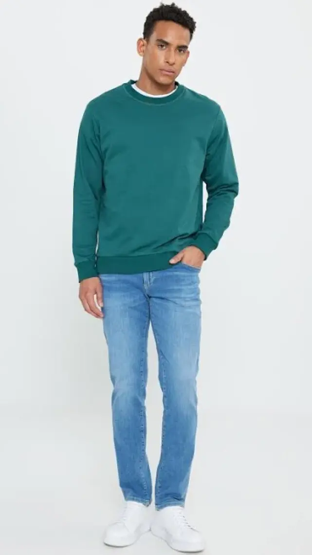 Altınyıldız Classics Erkek Koyu Yeşil Standart Fit Normal Kesim Bisiklet Yaka 3 Iplik Pamuklu Sweatshirt