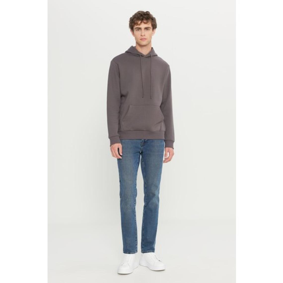 Altınyıldız Classics Erkek Koyu Gri Standart Fit Içi Polarlı 3 Iplik Kapüşonlu Kanguru Cepli Pamuklu Sweatshirt