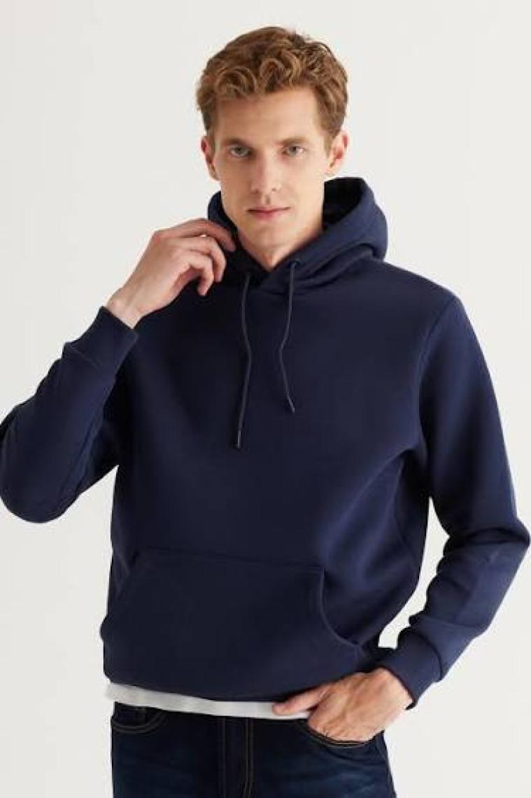 Altınyıldız Classics Erkek Lacivert Standart Fit Normal Kesim Içi Polarlı 3 Iplik Kapüşonlu Pamuklu Sweatshirt