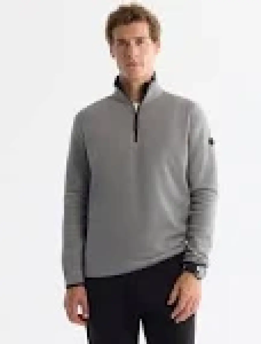 AVVA Erkek Gri Soğuğa Dayanıklı Yarım Fermuarlı Dik Yaka Polar Sweatshirt E001068