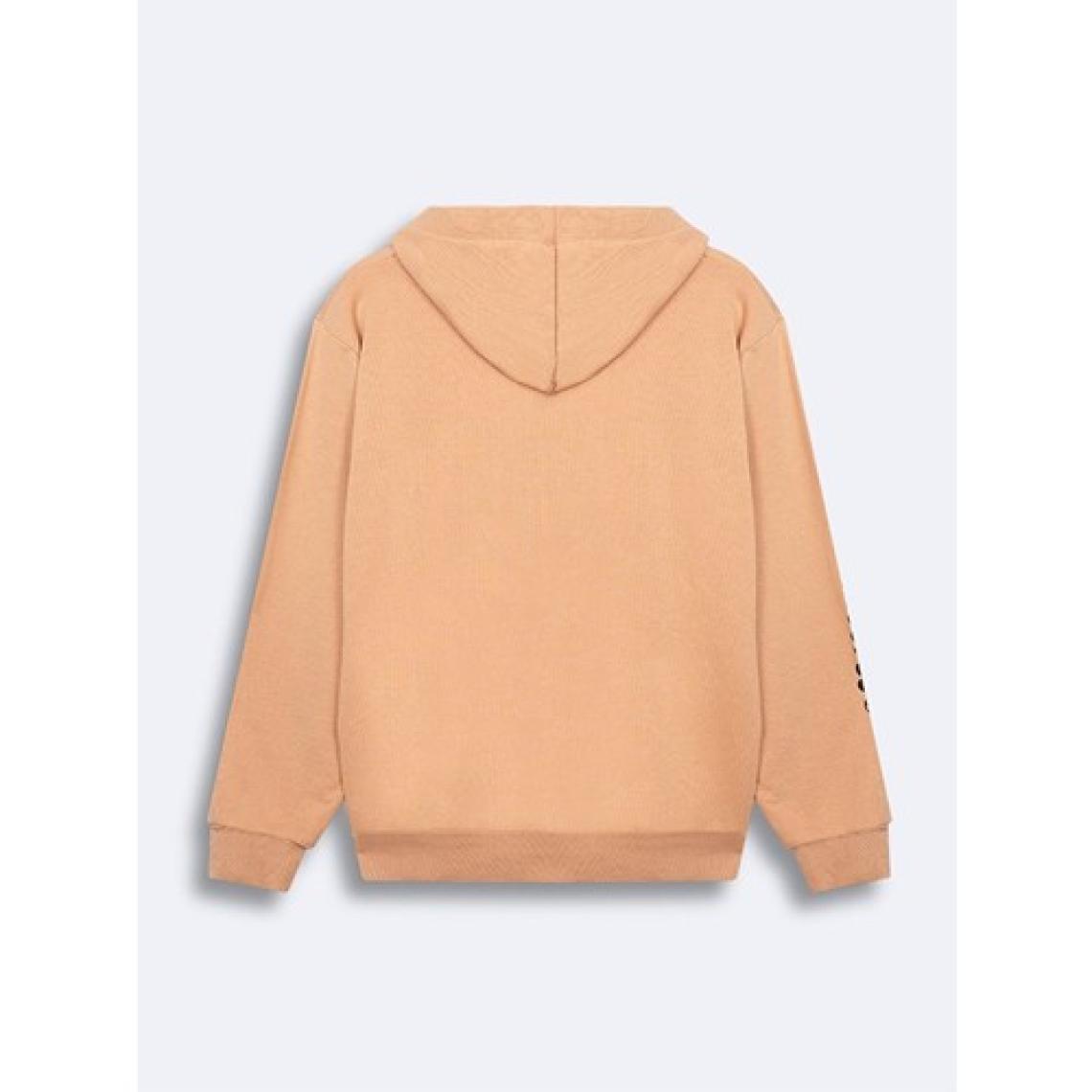 LTB Kolu Baskılı Kapüşonlu Fermuarlı Camel Sweatshırt