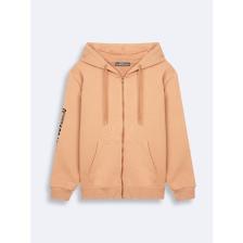 LTB Kolu Baskılı Kapüşonlu Fermuarlı Camel Sweatshırt