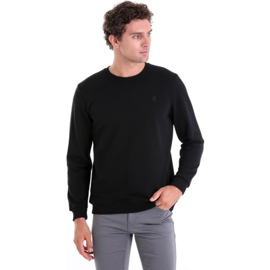 Hatemoğlu Siyah Regular Fit Düz Pamuklu Bisiklet Yaka Sweatshirt