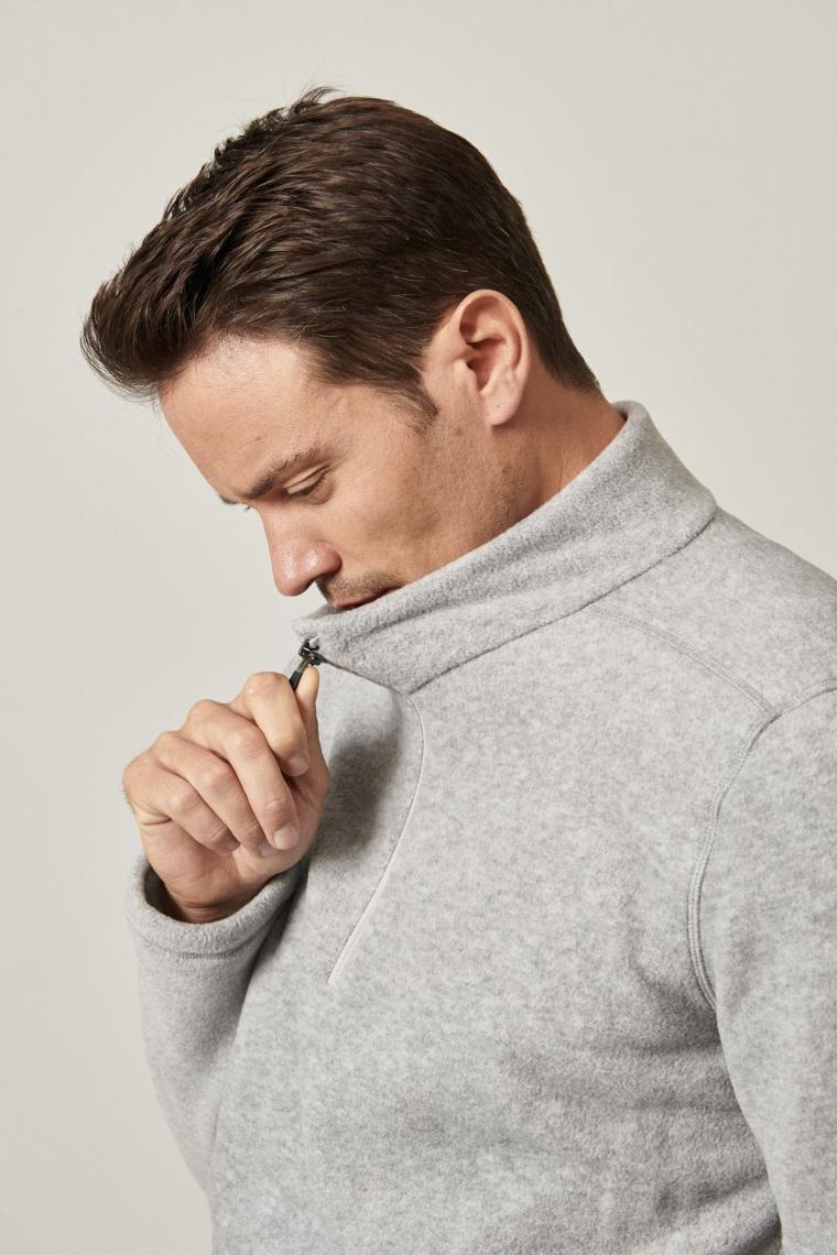 Erkek Gri Anti-pilling Tüylenme Yapmayan Standart Fit Dik Bato Yaka Soğuk Geçirmez Polar Sweatshirt